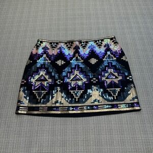 Y2K Express Sequin Mini Skirt Small Aztec Geometric Party Festival Concert